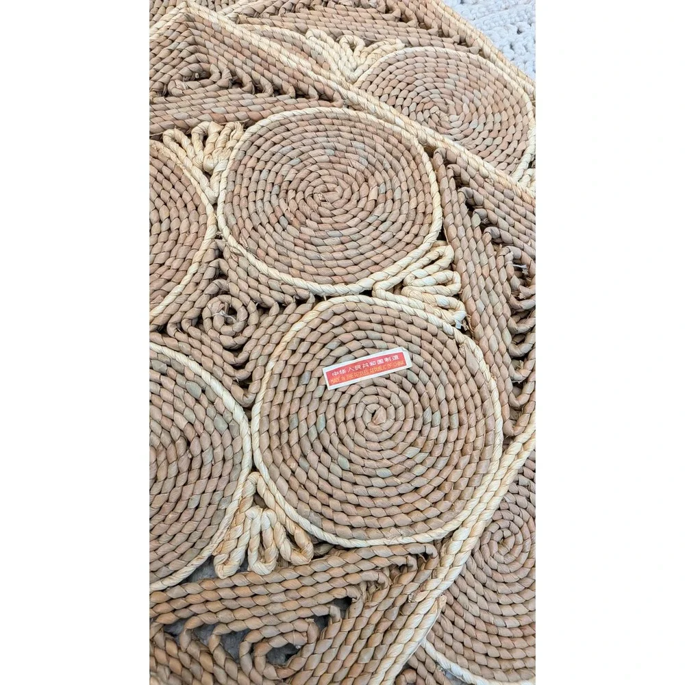 Vintage Woven Straw Placemats Set‎ of 4 Boho Natural Fiber Coiled Geometric Mats
